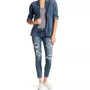 BLANK NYC "THE READE RIP REP MID-RISE SKINNY" Jeans In "BLAMESTORMING"